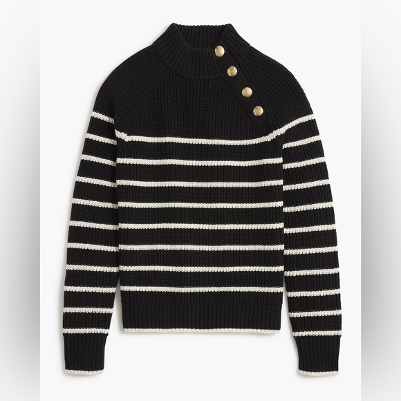 NWT J.Crew Button-shoulder Stripred Mockneck Sweater‎ - Picture 4 of 4